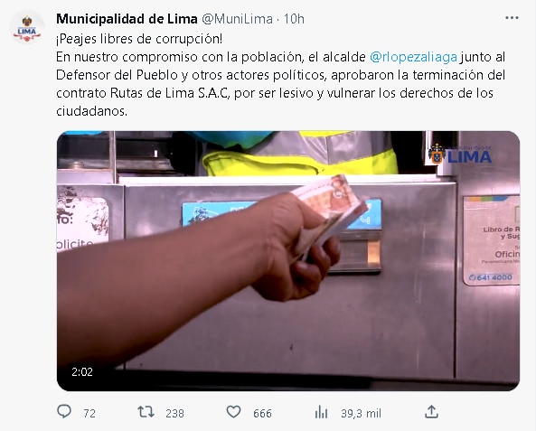 Peajes (Twitter Municipalidad de Lima)