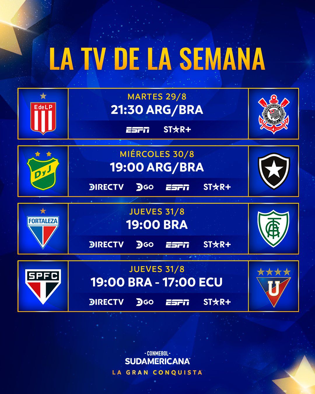 Canales de transmisión para los partidos de la semana de la Copa Sudamericana 2023.