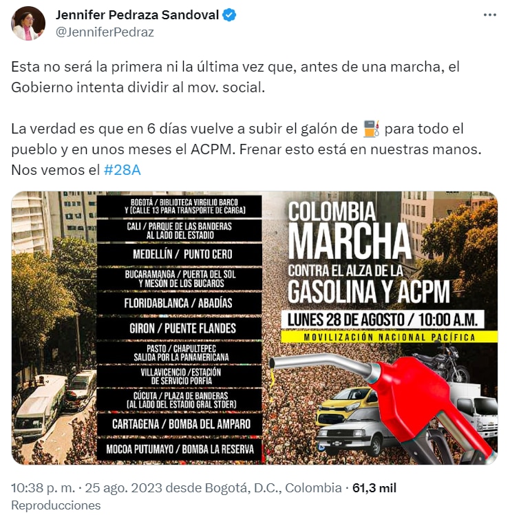 La congresista explicó que no es la primera vez que se hará una marcha en contra de las políticas del Gobierno nacional que afectan a las personas