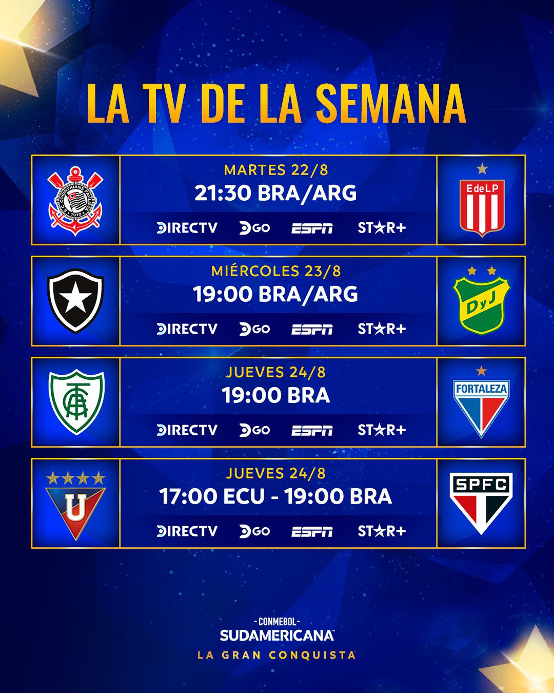 Canal de TV de los partidos de ida de los cuartos de final de Copa Sudamericana.