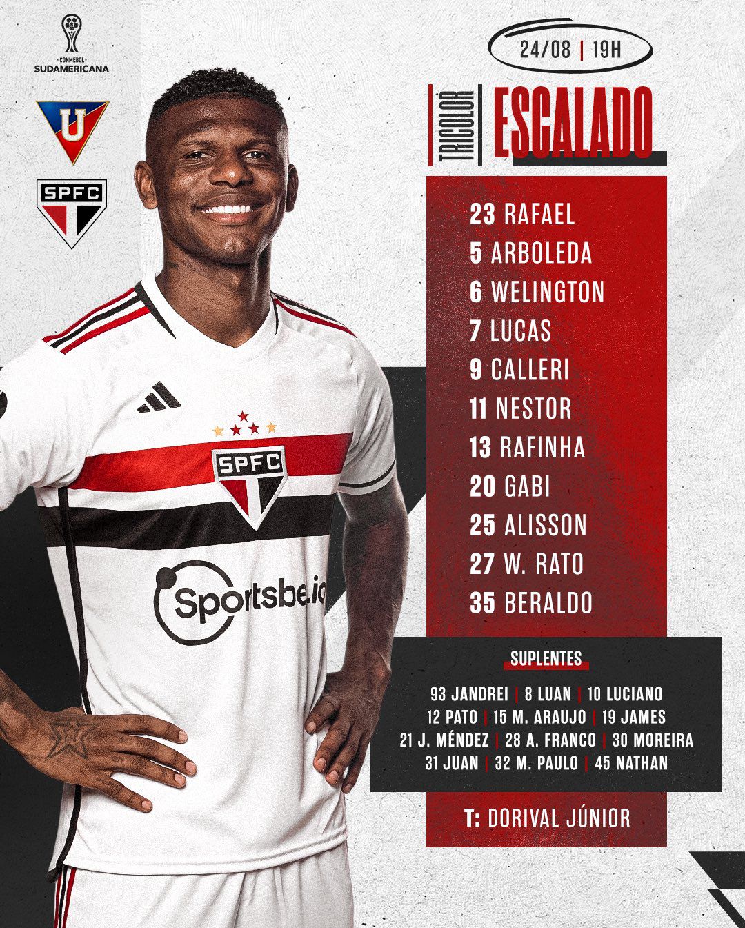 LDU vs Sao Paulo: formación del 'tricolor' para el duelo por Copa Sudamericana 2023