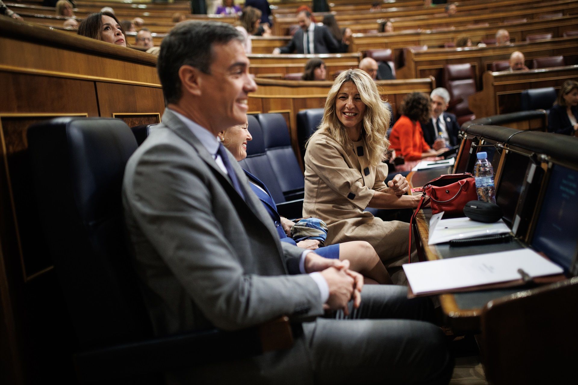 Yolanda Díaz y Pedro Sánchez en la úiltima sesión de control al Gobierno.