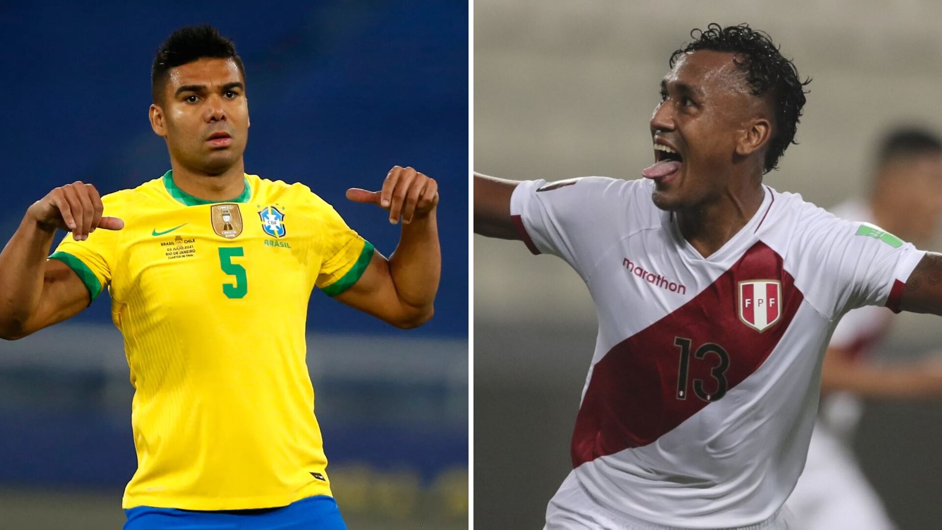Casemiro y Renato Tapia celebrando un gol