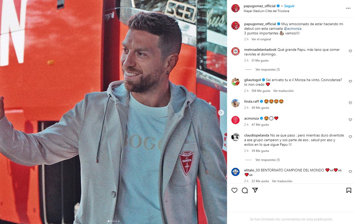 posteo papu gómez debut monza