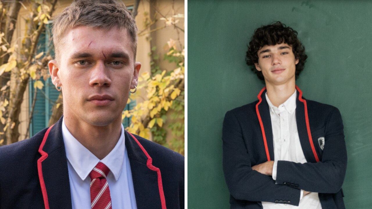A la izquierda, Eric (Gleb Abrosimov); a la derecha, Joel (Fernando Líndez) en una imagen promocional de la séptima temporada de Élite (Netflix)