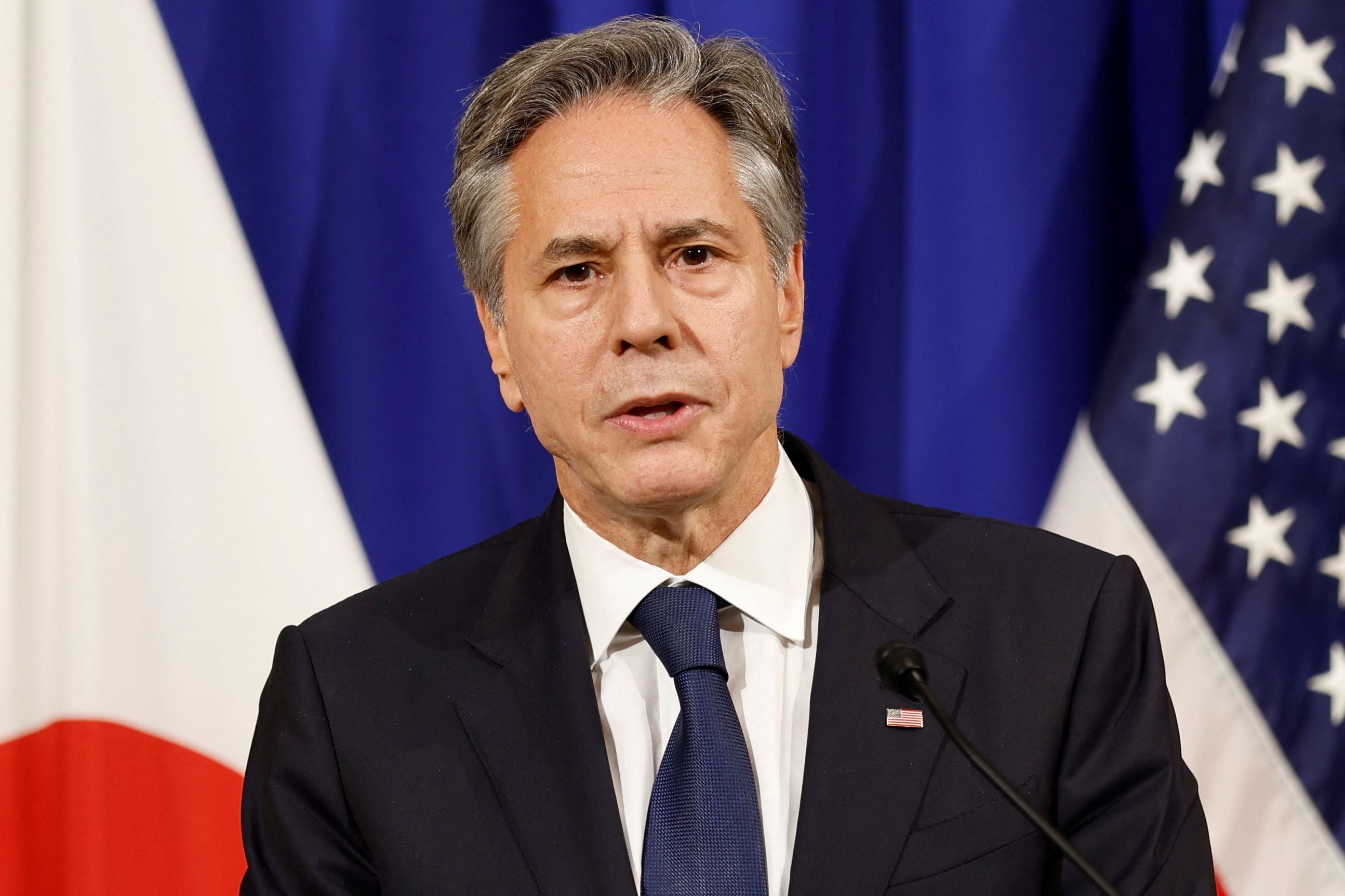 El secretario de Estado de EEUU, Antony Blinken, habla durante una rueda de prensa tras participar en las reuniones ministeriales del G7 en Tokio, Japón, 8 de noviembre de 2023. REUTERS/Jonathan Ernst/Pool