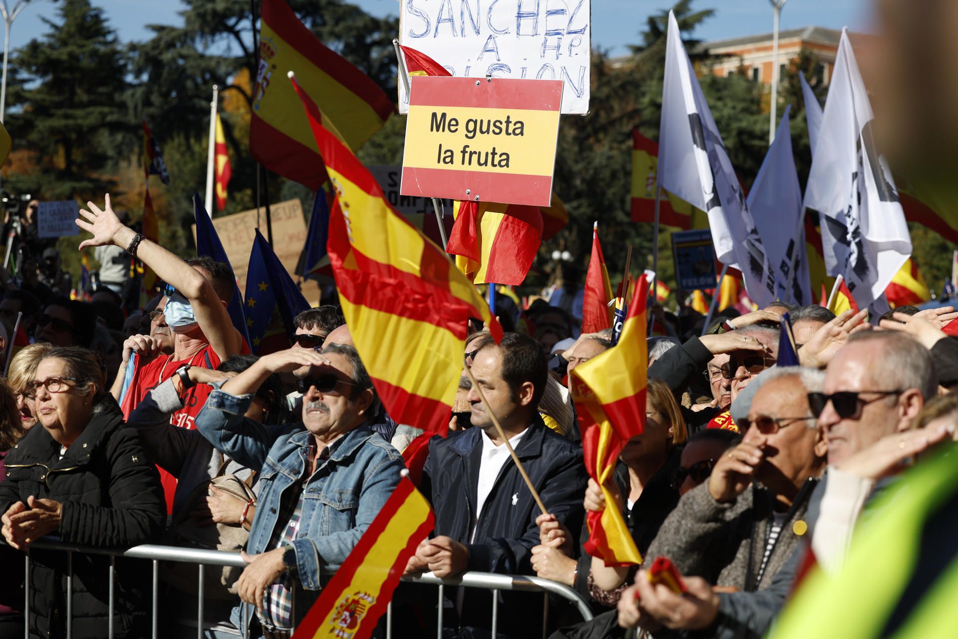 Manifestantes en Cibeles en contra de la amnistía. (Juanjo Martin/EFE)