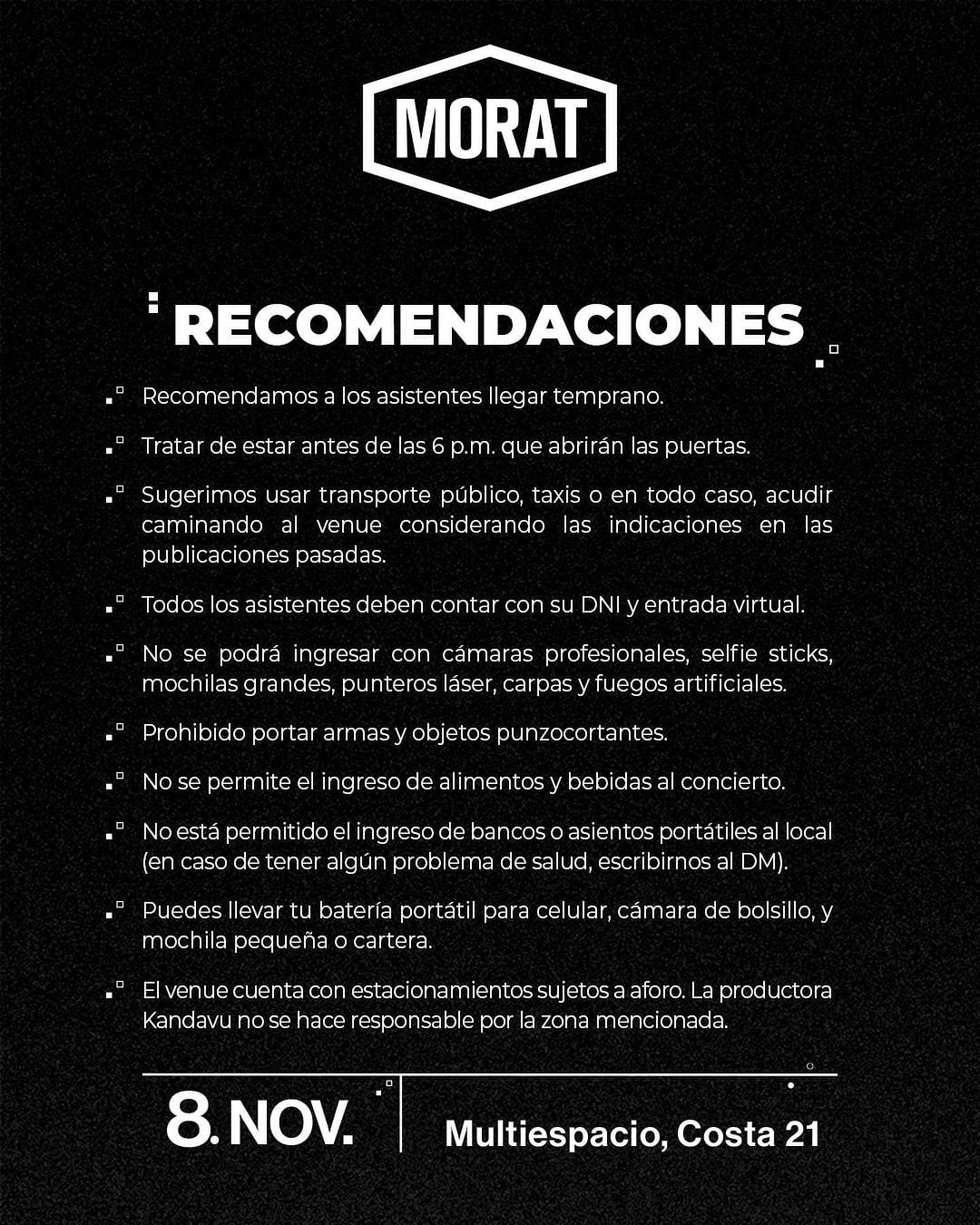 Recomendaciones para ir al concierto de Morat en Lima. Instagram.