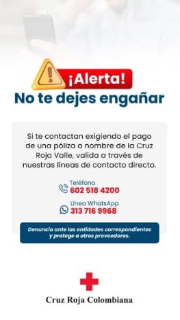 La entidad ha alertado en sus redes sociales a los ciudadanos por posibles estafas - crédito Cruz Roja Colombiana