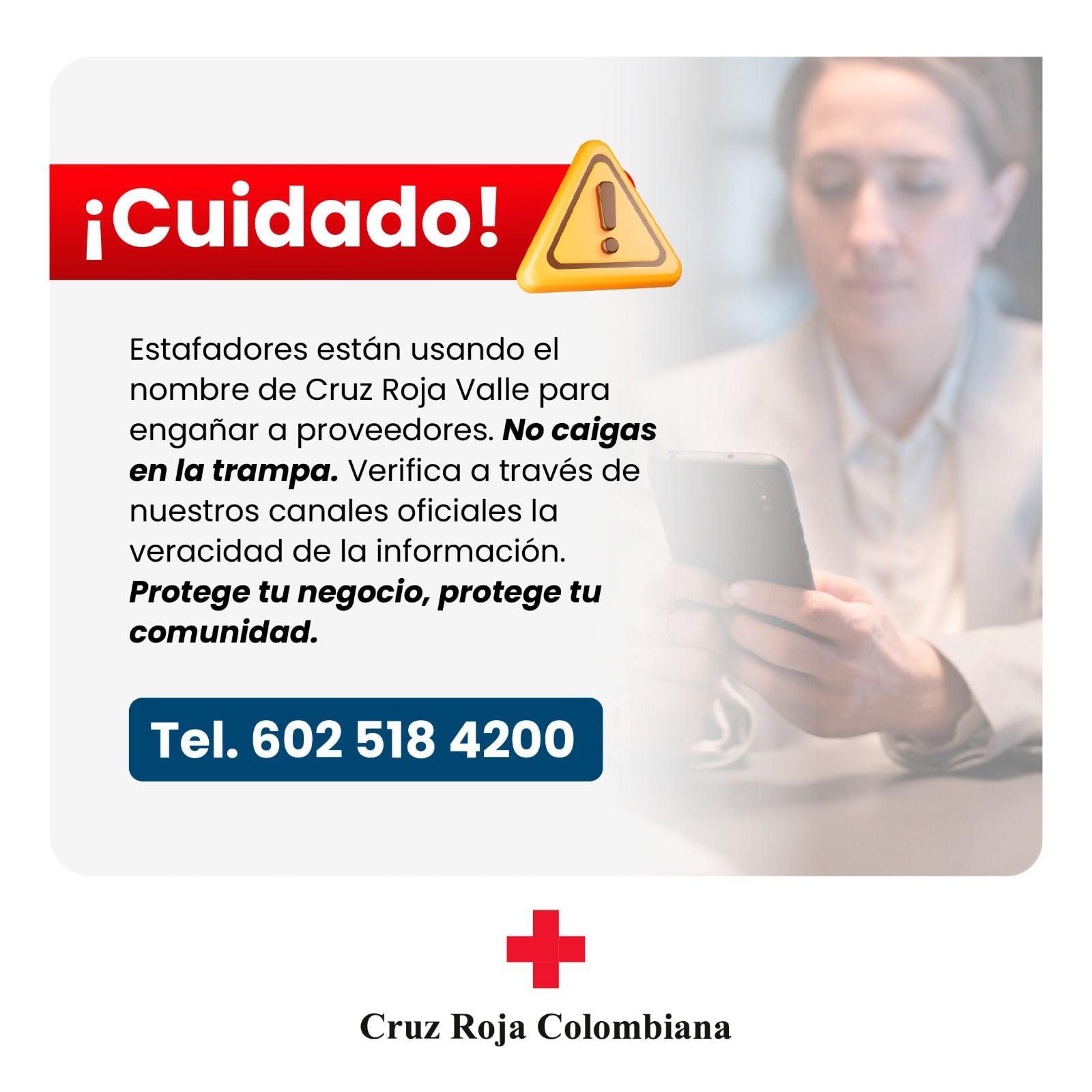 La Cruz Roja sede Cali ha alertado sobre la estafa suplantando la identidad de la entidad- crédito Cruz Roja Cali