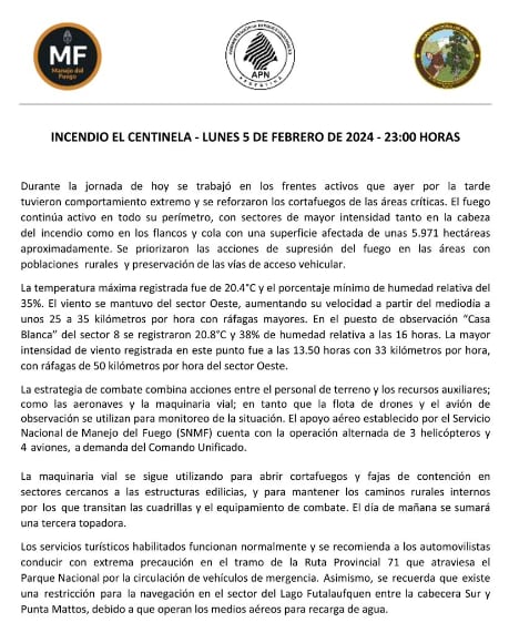 Comunicado oficial emitido por la cuenta de Instagram de Parque Nacional Los Alerces