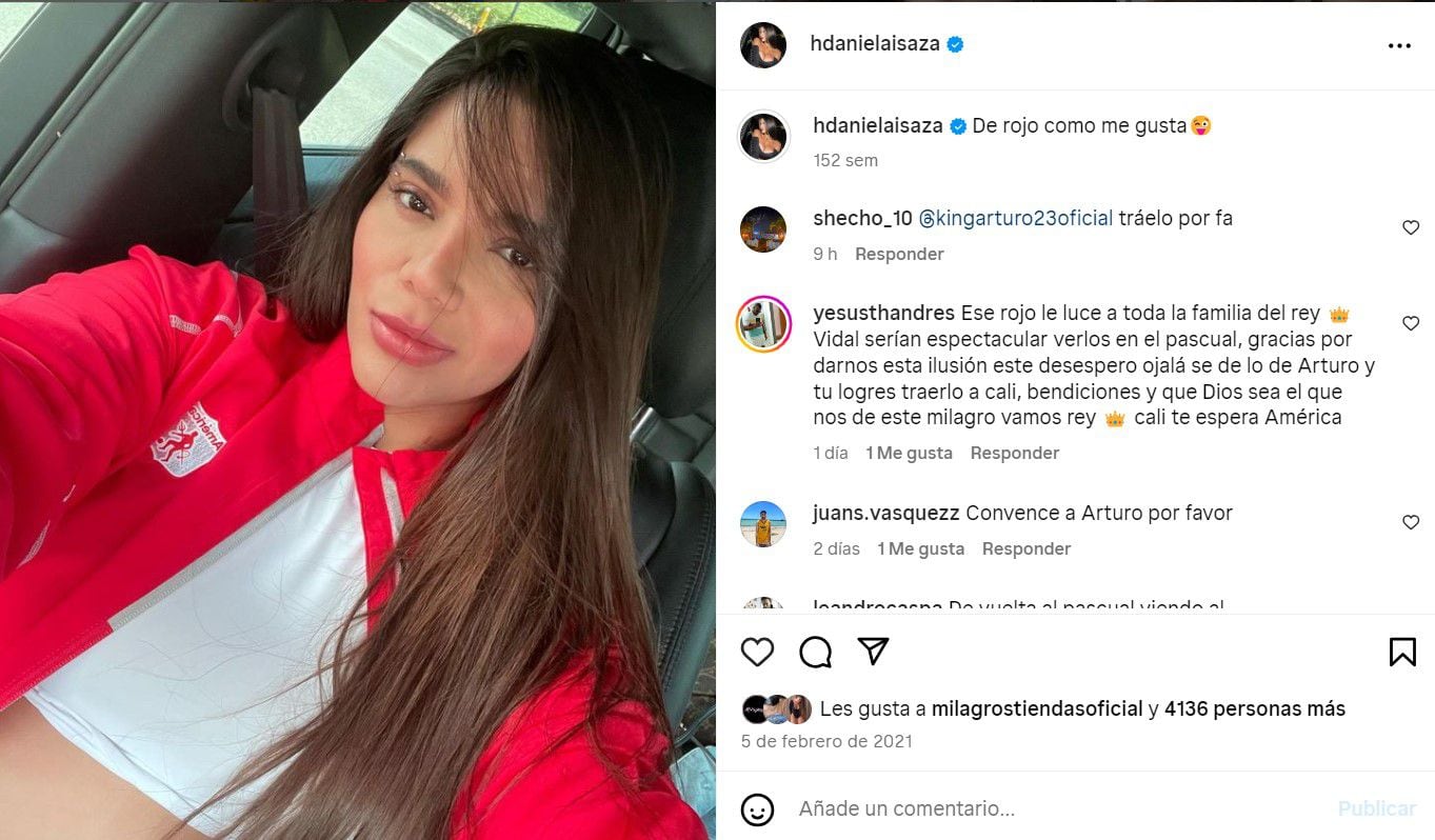 En una publicación de 2021, la hijastra de Arturo Vidal, Daniela Isaza, reveló que es hincha del América de Cali - crédito @hdanielaisaza/Instagram