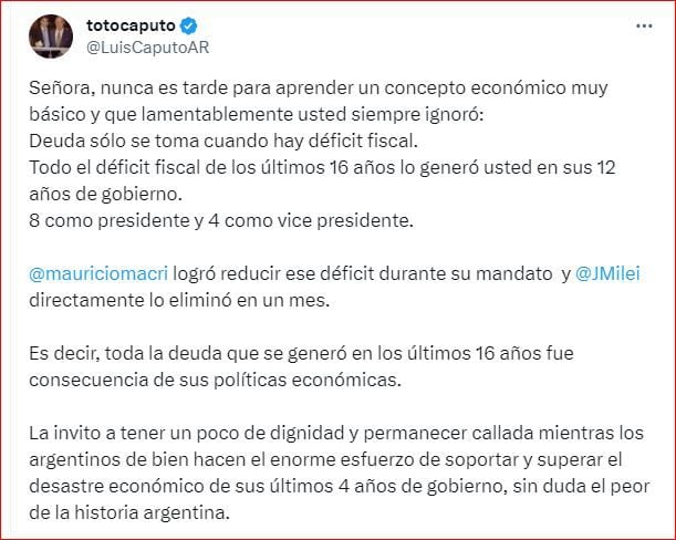 Tuit Caputo contra CFK