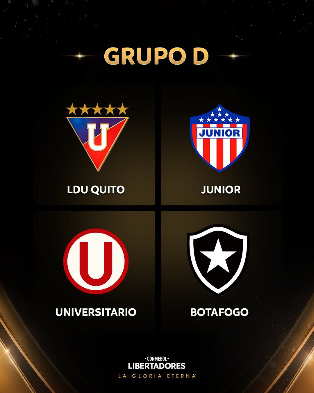 Universitario se ubicó en el Grupo D junto a LDU Quito, Junior de Barranquilla y Botafogo.