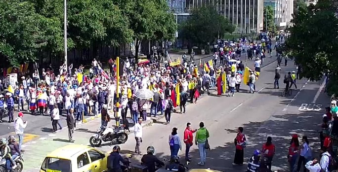 La manifestación en Bogotá afecta la movilidad en ambos sentidos de la carrera séptima - Secretaría de Movilidad.