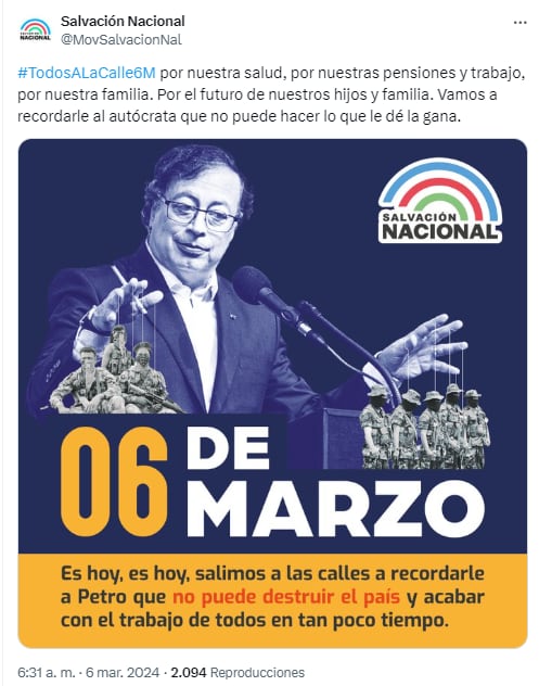 El Movimiento de Salvación Nacional es partido opositor a Petro - crédito captura de pantalla.