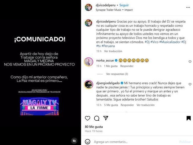 Comunicado del sonidista de Magaly Medina.