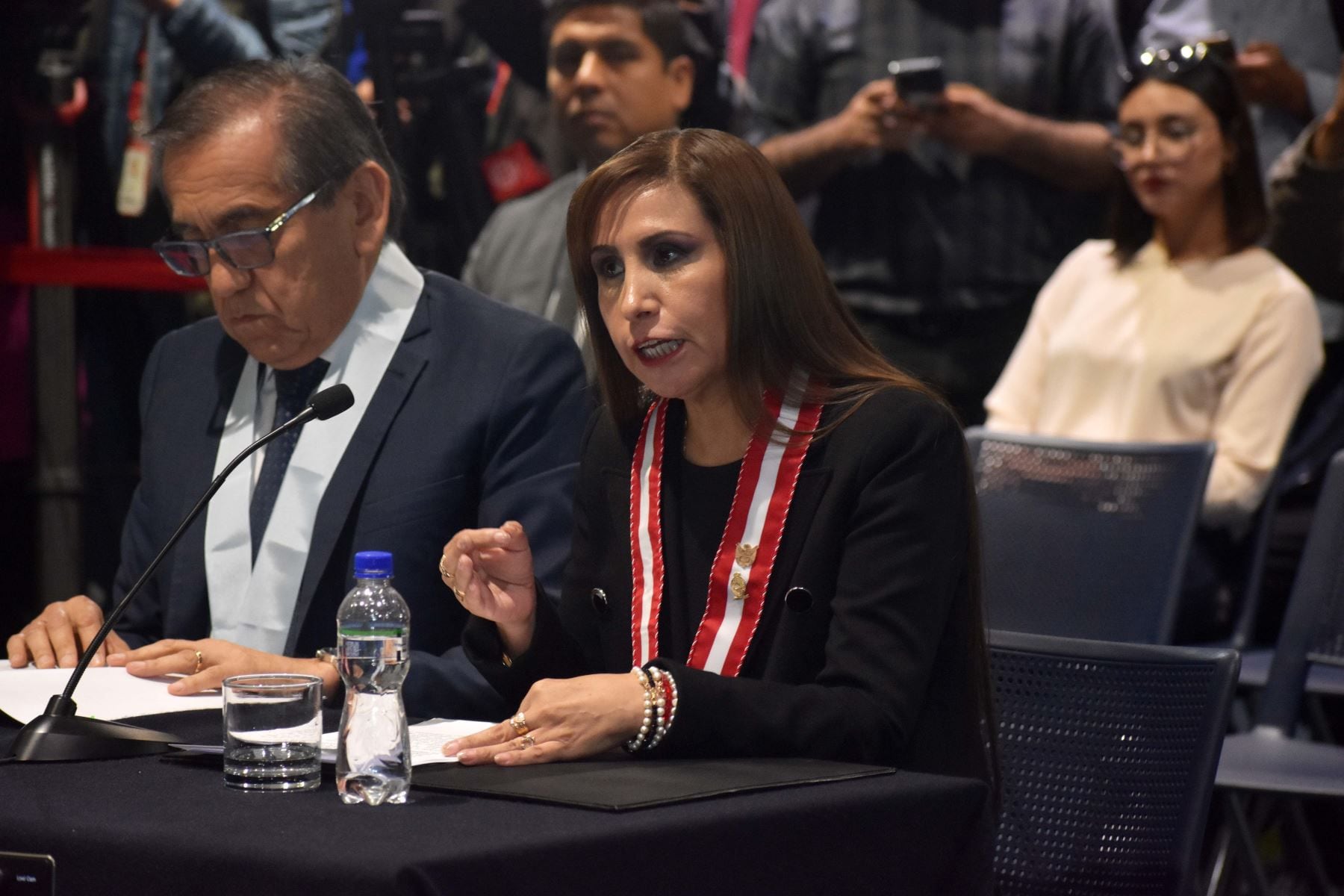 Patricia Benavides y su disertación ante el pleno de la JNJ, buscando el archivamiento del Informe que plantea destituirla. Andina.