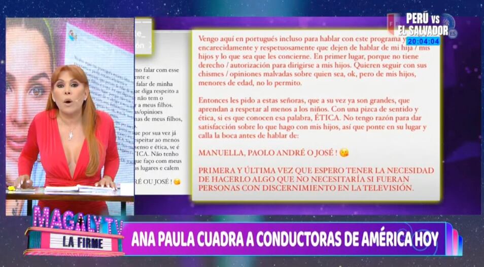 Ana Paula Consorte envió comunicado a conductoras de 'América Hoy' y pidió que no mencionen a sus hijos.