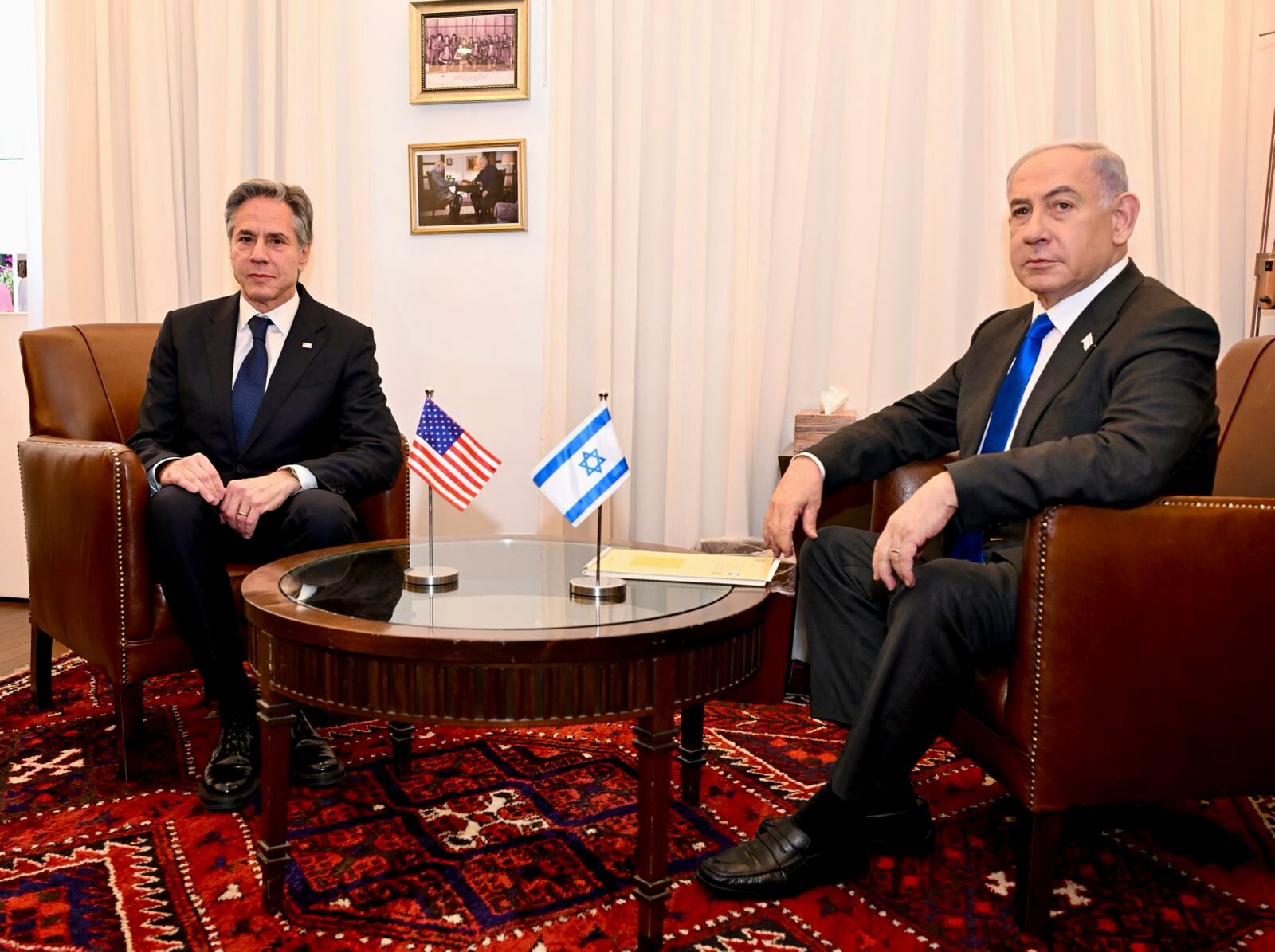 El secretario de Estado de EEUU, Antony Blinken, y el primer ministro israelí Benjamín Netanyahu, durante su reunión oficial en Jerusalén 