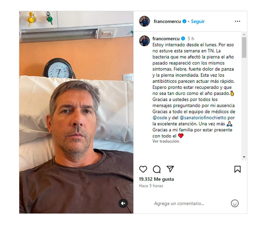 Franco Mercuriali tuvo que se internado nuevamente